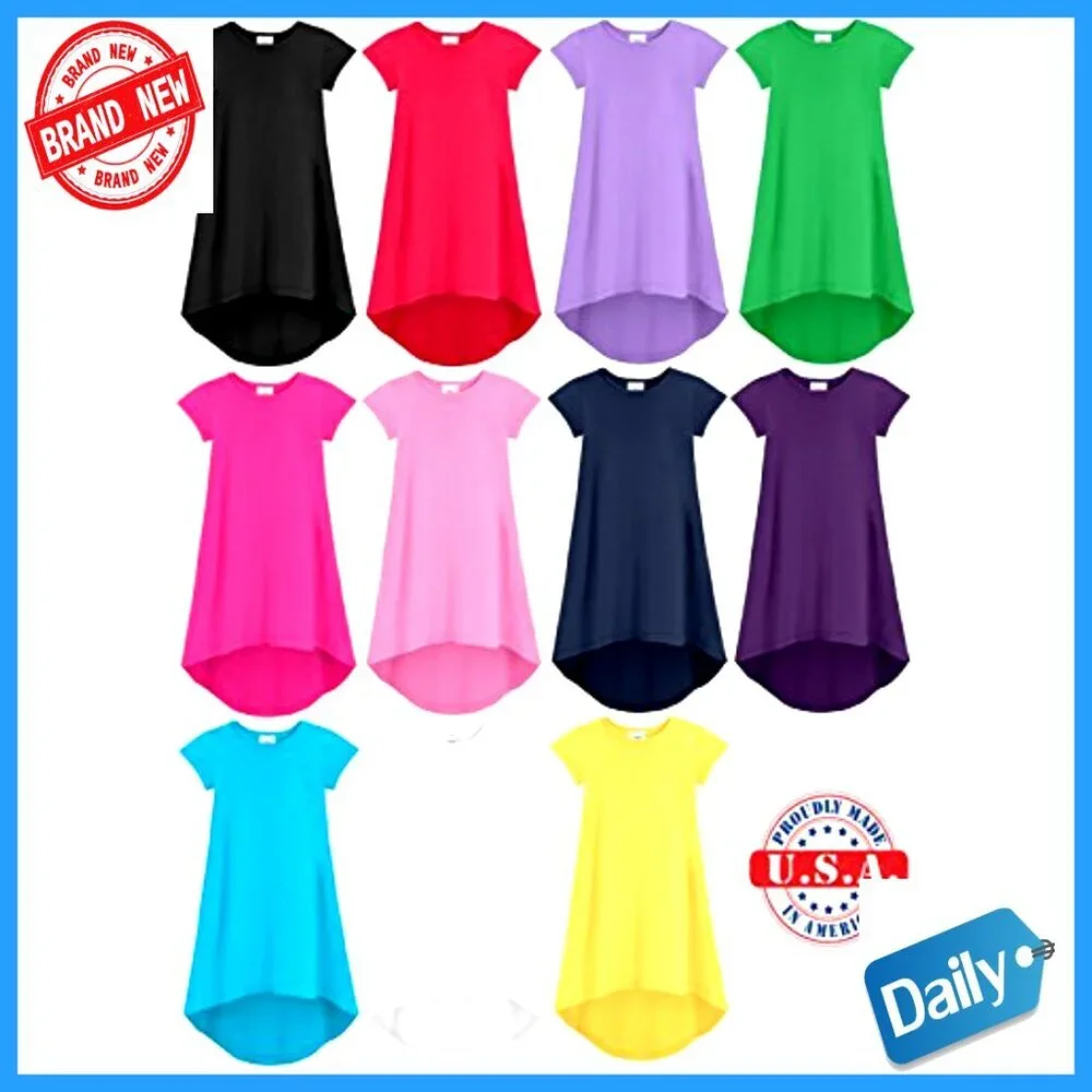 Girls Short Sleeve Cotton Maxi Dress Hi-Lo Casual Kids Size 8-10
